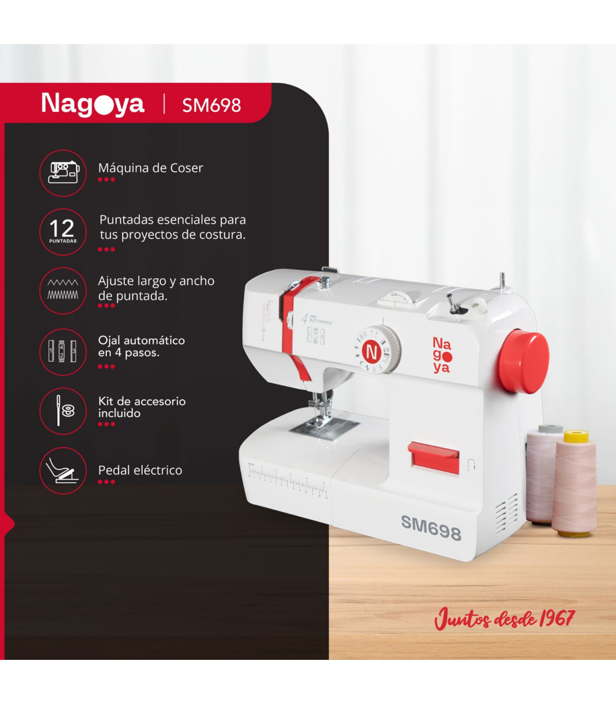 MAQUINA DE COSER NAGOYA 12 PUNTADAS SM 698 - 2