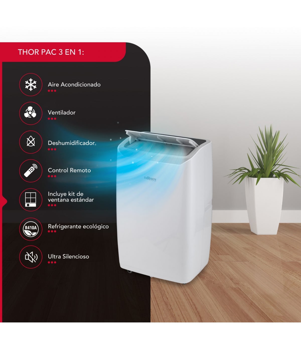 AIRE ACONDICIONADO PORTÁTIL PAC 3EN1 12000 BTU SOLO FRIO - 3