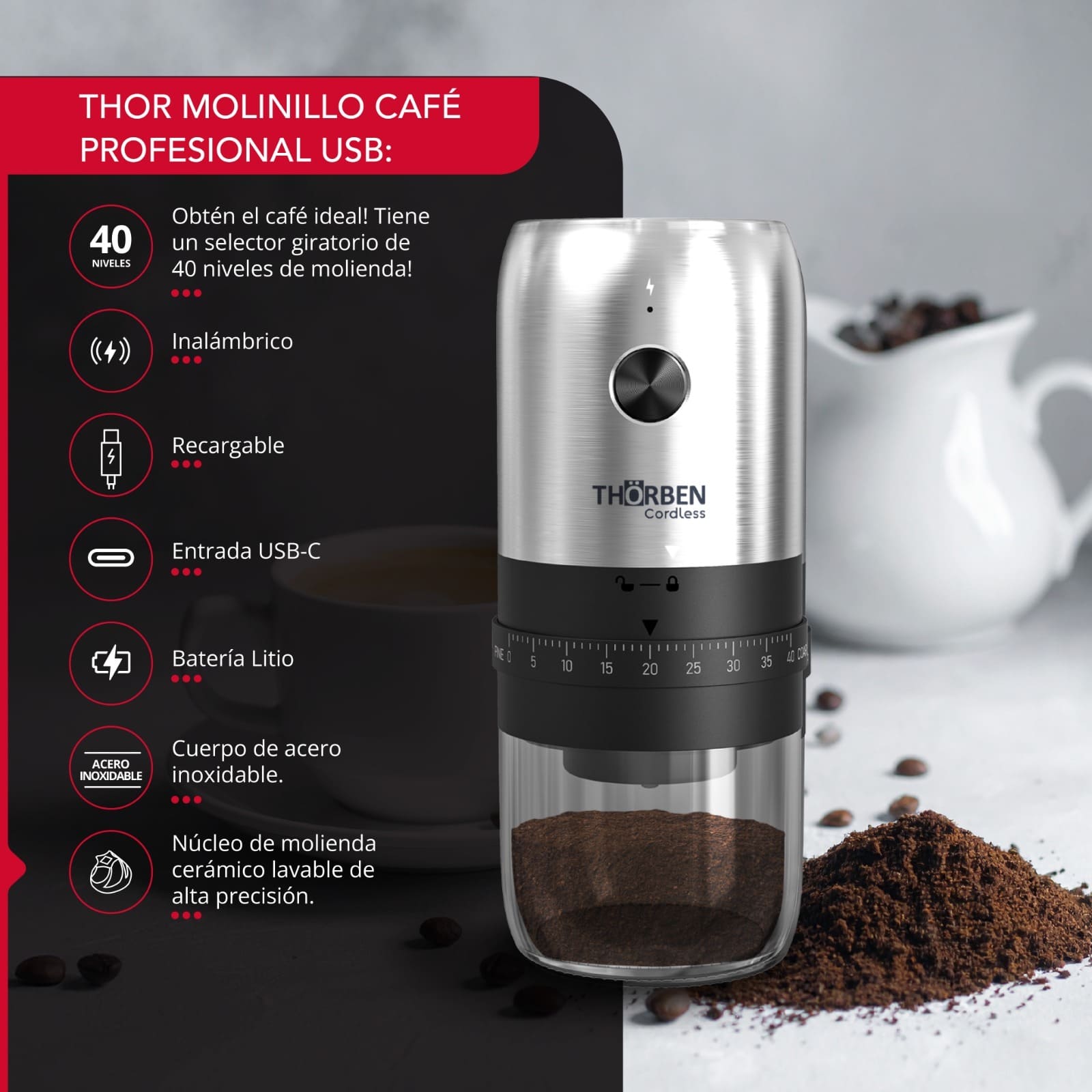 MOLINILLO DE CAFE THOR USB PROFESSIONAL COFFEE GRINDER - 4