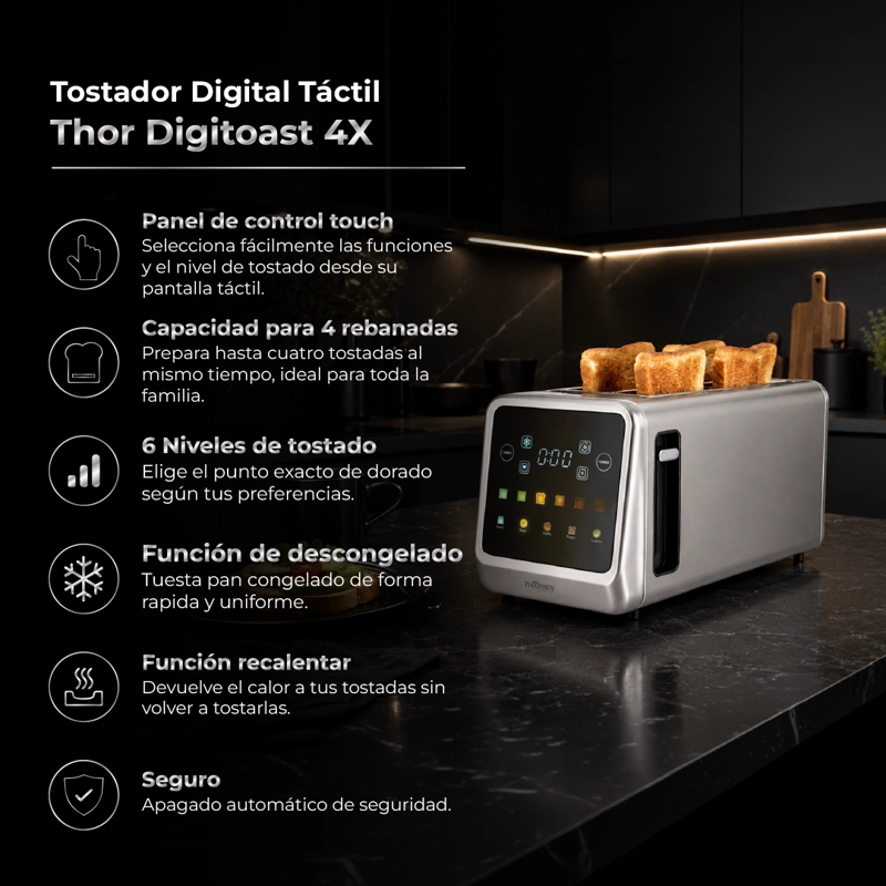 TOSTADOR DIGITAL THOR DIGITOAST 4 REBANADAS - 2