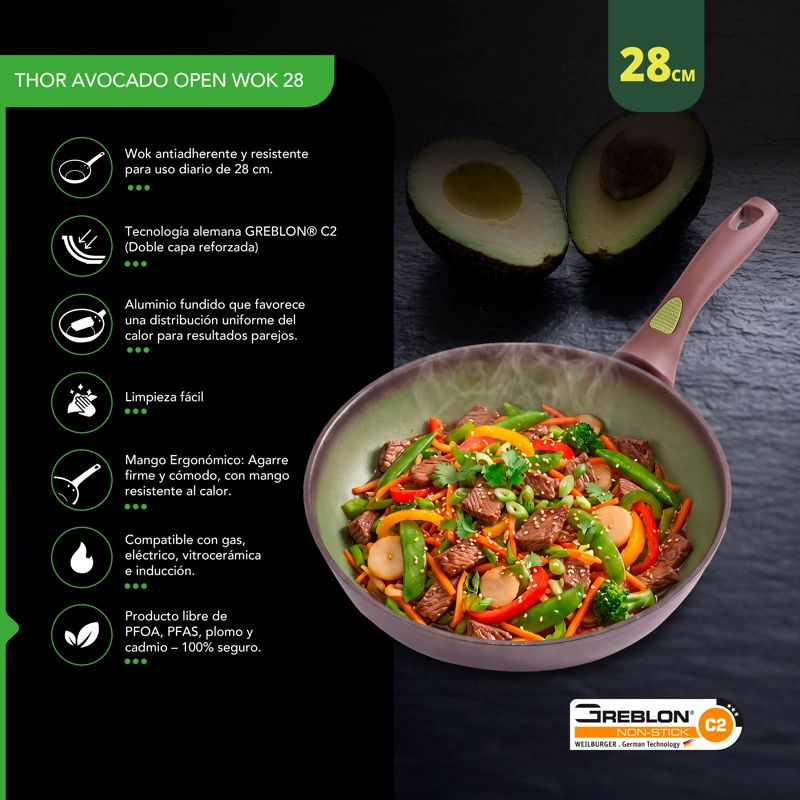 WOK ANTIADHERENTE THOR AVOCADO 28 CM - 3