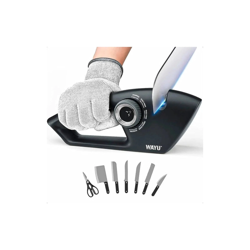 AFILADOR DE CUCHILLOS WAYU NEGRO 5 EN 1 MANUAL PARA COCINA Y TIJERAS - 1