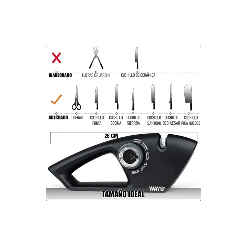 AFILADOR DE CUCHILLOS WAYU NEGRO 5 EN 1 MANUAL PARA COCINA Y TIJERAS - 2