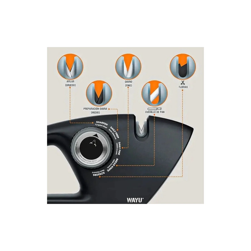 AFILADOR DE CUCHILLOS WAYU NEGRO 5 EN 1 MANUAL PARA COCINA Y TIJERAS - 3