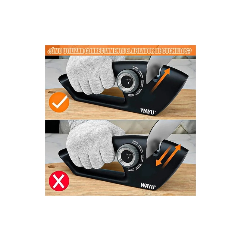 AFILADOR DE CUCHILLOS WAYU NEGRO 5 EN 1 MANUAL PARA COCINA Y TIJERAS - 6