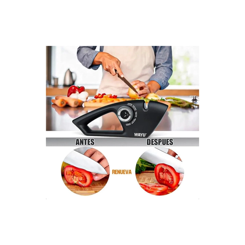 AFILADOR DE CUCHILLOS WAYU NEGRO 5 EN 1 MANUAL PARA COCINA Y TIJERAS - 7