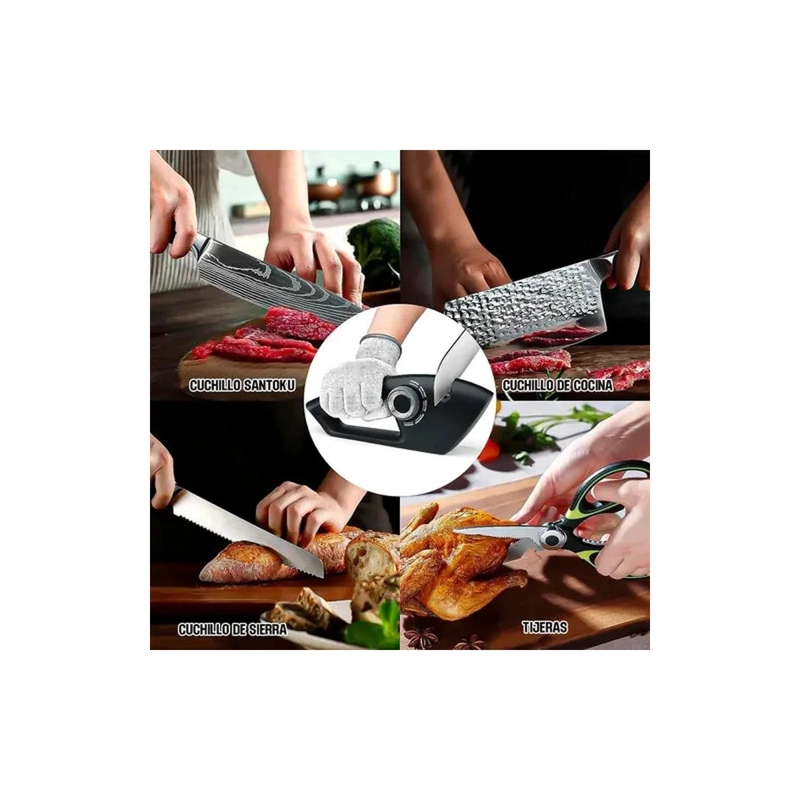 AFILADOR DE CUCHILLOS WAYU NEGRO 5 EN 1 MANUAL PARA COCINA Y TIJERAS - 8