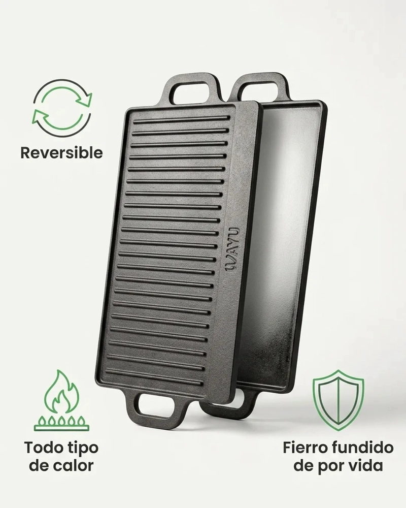 PLANCHA REVERSIBLE FIERRO FUNDIDO WAYU 51X23 HIERRO FUNDIDO NEGRO - 6