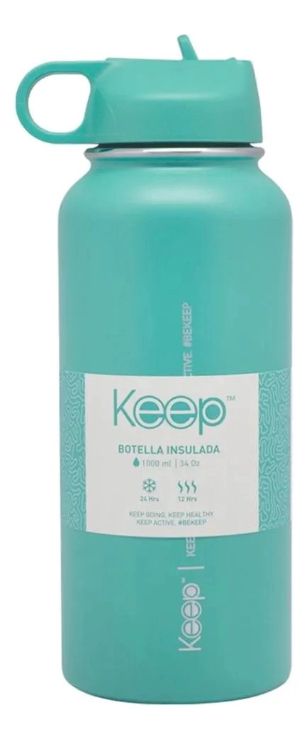 BOTELLA METALICA INSULADA 1 LITRO COLORES GYM DEPORTE CELESTE KEEP - 1