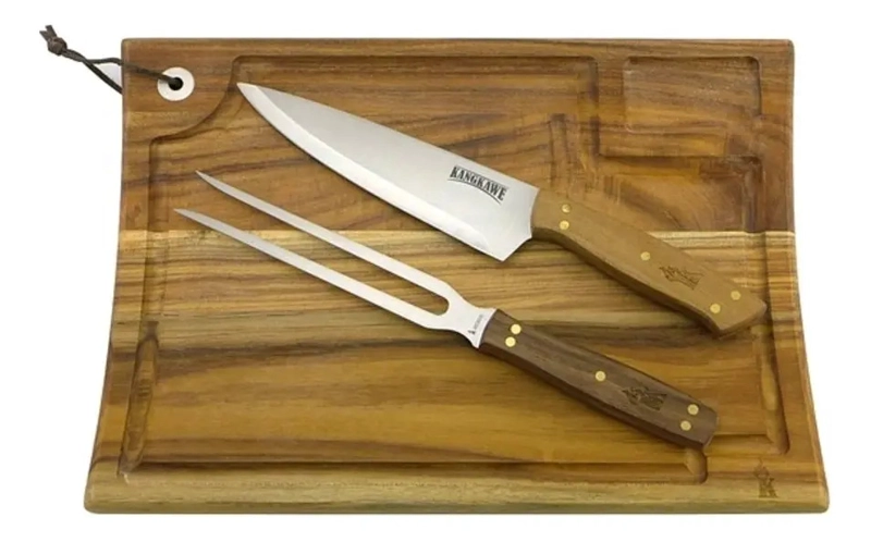 SET PARRILLERO KANGKAWE CUCHILLO TENEDOR TABLA ACERO INOXIDABLE CHILE - 1