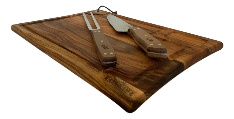 SET PARRILLERO KANGKAWE CUCHILLO TENEDOR TABLA ACERO INOXIDABLE CHILE - 2