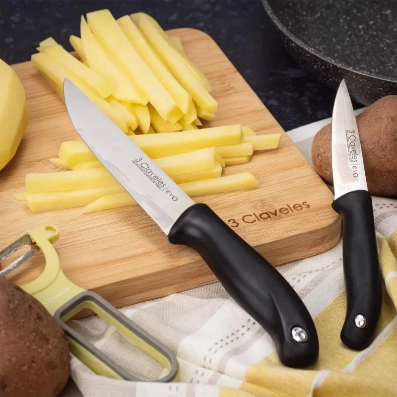 CUCHILLO DE COCINA 3 CLAVELES EVOLUCION ACERO INOXIDABLE 13.5CM NEGRO - 4