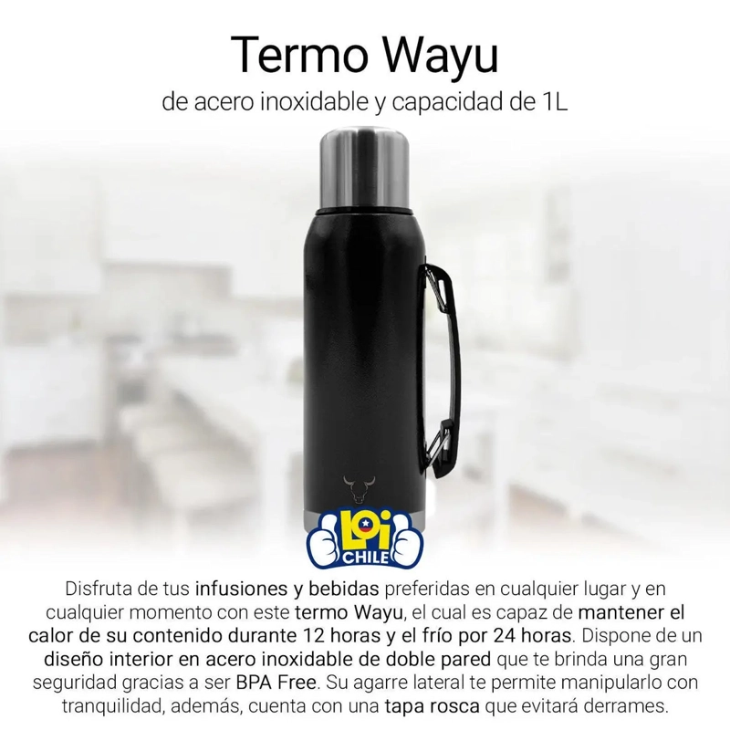 TERMO DE 1 LITRO AGUA CALIENTE WAYU ACERO INOXIDABLE COLOR NEGRO - 5