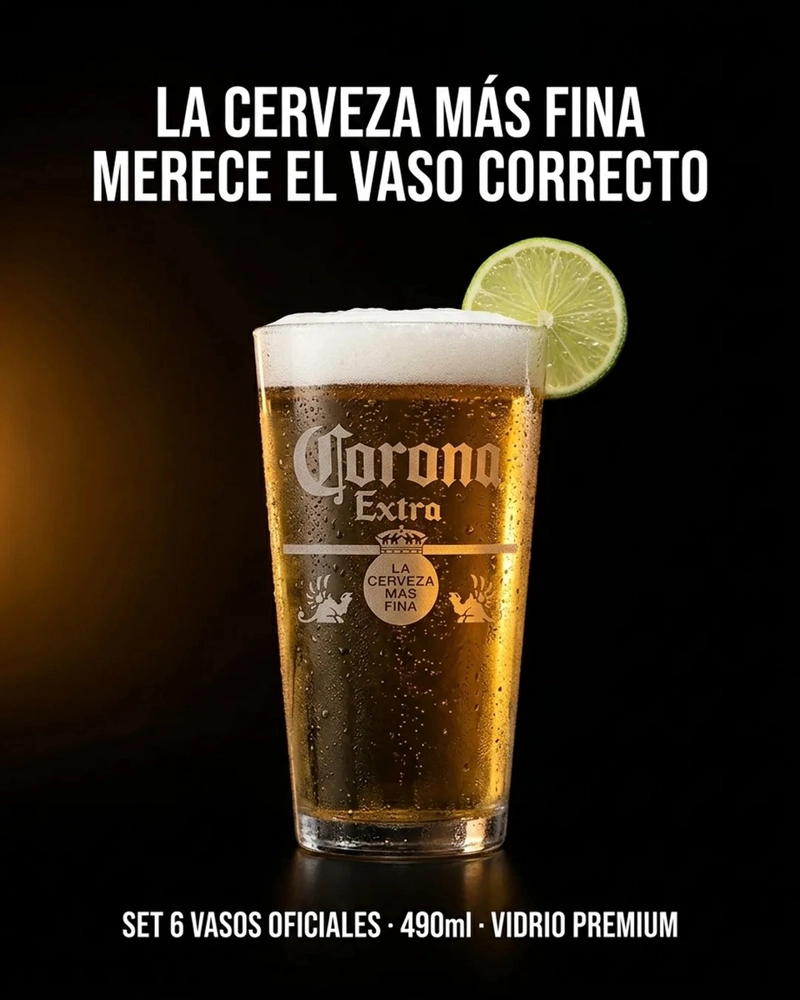 VASOS CERVEZA CORONA 490ML PACK X6 MICHELADA VIDRIO GRUESO TRANSPARENTE VICRILA - 4