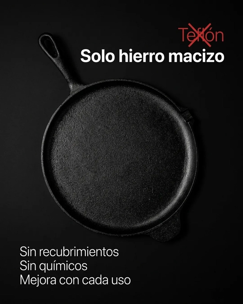 SARTEN 27CM DE HIERRO FUNDIDO COCINA ASADO PARRILLA BBQ NEGRO DUSSEL - 4