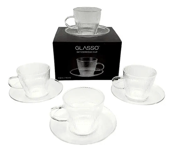 SET DESAYUNO 8 PIEZAS PORCELANA TRANSPARENTE GLASSO LINEA ESPRESSO VIDRIO - 1
