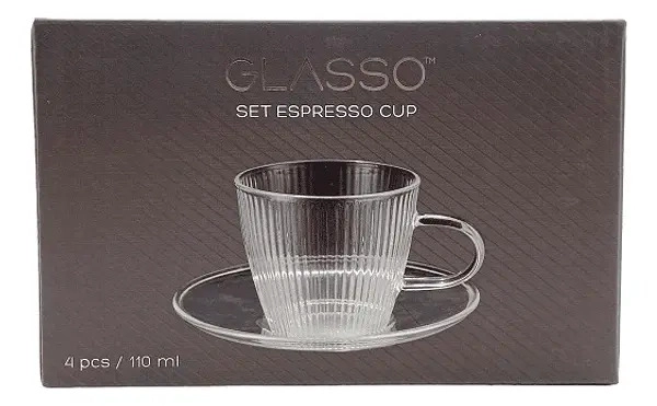 SET DESAYUNO 8 PIEZAS PORCELANA TRANSPARENTE GLASSO LINEA ESPRESSO VIDRIO - 2