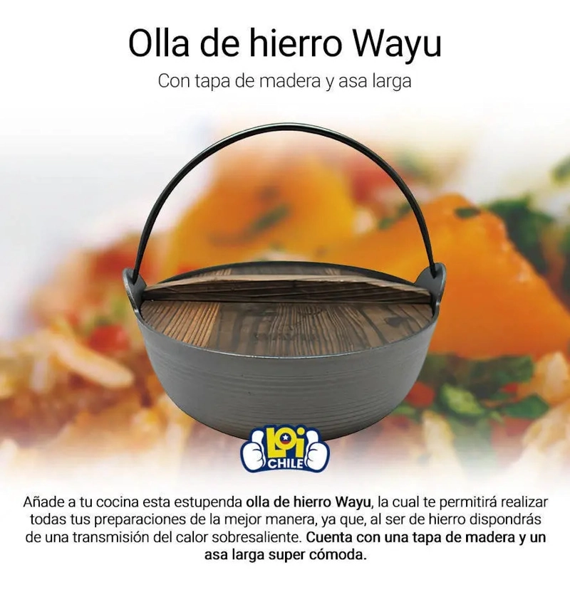 OLLA CON TAPA DE MADERA IRON CAST - WAYU COLOR NEGRO - 3