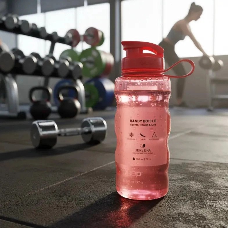 BOTELLA SPORT 800ML KEEP GYM GIMNASIO SPORT DEPORTES AGUA ROSA - 2