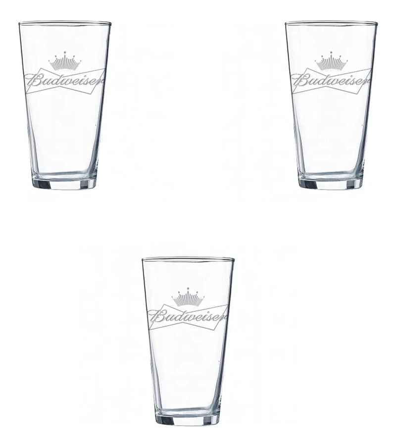 VASOS CERVEZA BUDWEISER 490ML PACK X6 MICHELADA SCHOP BEER GRABADO VICRILA - 3