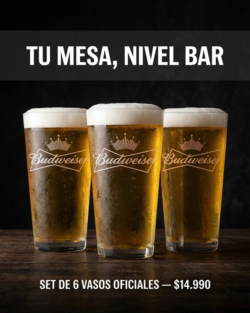 VASOS CERVEZA BUDWEISER 490ML PACK X6 MICHELADA SCHOP BEER GRABADO VICRILA - 4