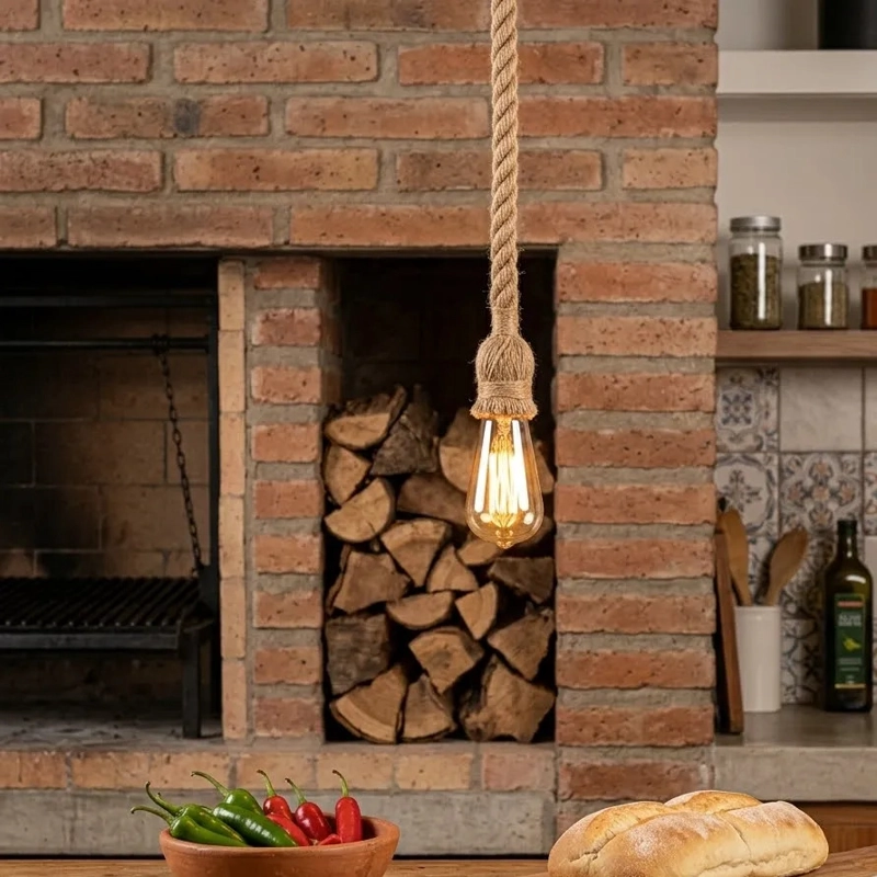 SOQUETE COLGANTE DECORATIVO YUTE VINTAGE RETRO SOGA E27 YUTE NATURAL / NEGRO (CANOPY) WANT - 5