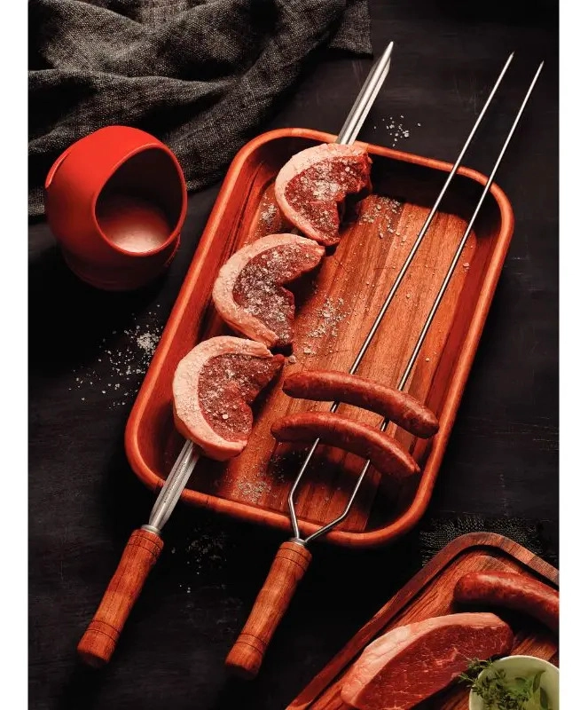PINCHO ANTICUCHO DOBLE ACERO INOX 75CM TRAMONTINA MARRON DOBLE - 3