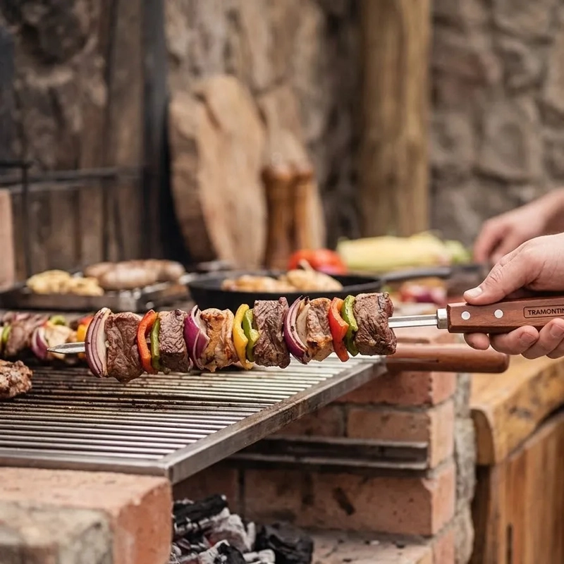 PINCHO ANTICUCHO DOBLE ACERO INOX 75CM TRAMONTINA MARRON DOBLE - 5