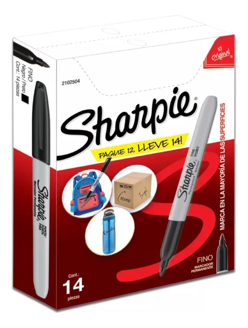 MARCADOR PERMANENTE SHARPIE PUNTA FINA NEGRO CAJA X12+2 - 1