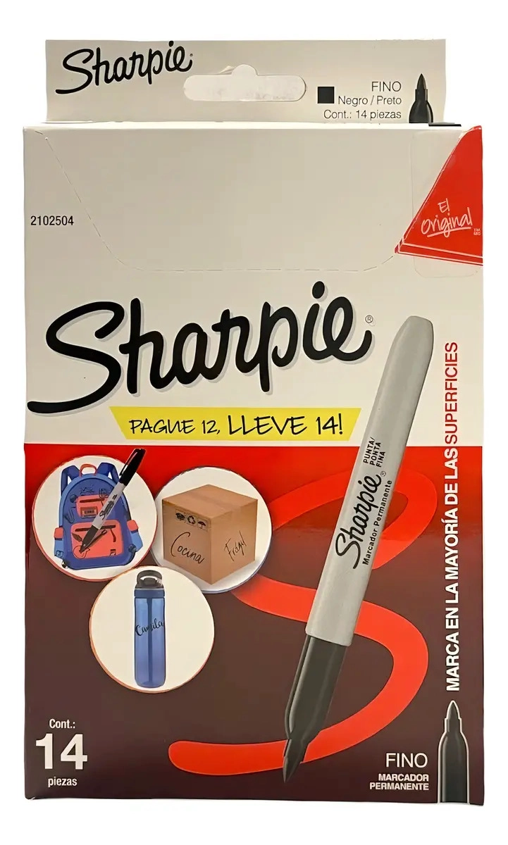 MARCADOR PERMANENTE SHARPIE PUNTA FINA NEGRO CAJA X12+2 - 8