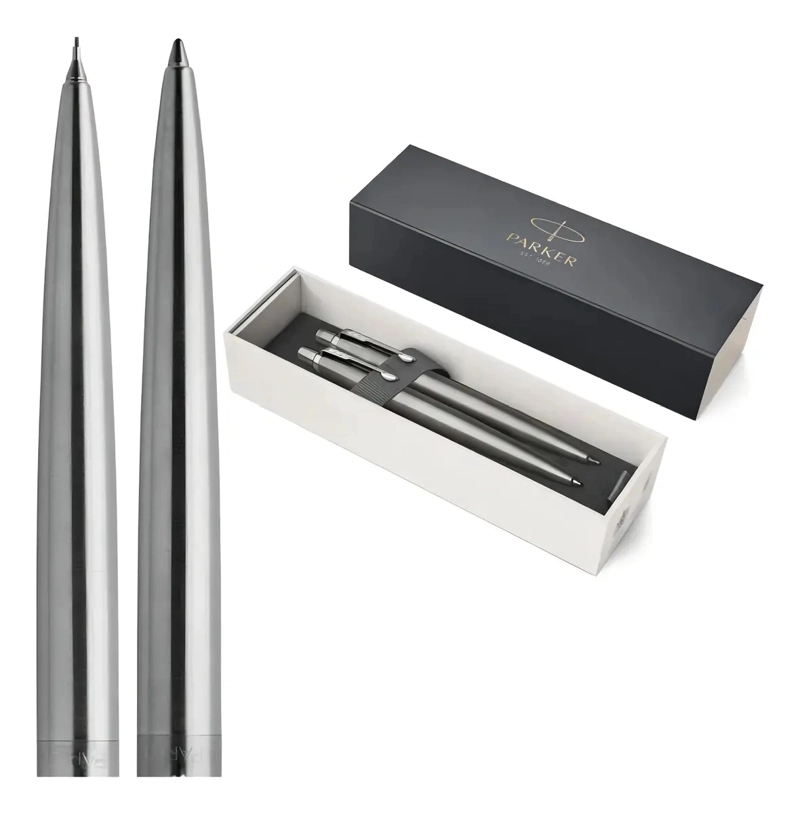 SET PARKER PACK BOLIGRAFO Y PORTAMINAS JOTTER ACERO PLATEADO AZUL - 1