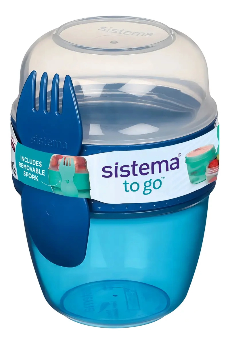 PORTA SNACK SISTEMA AZUL 515ML HERME TICO PLASTICO 2 COMPARTIMENTOS - 1