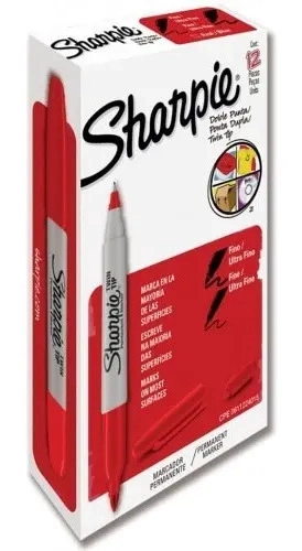 MARCADOR PERMANENTE SHARPIE DOBLE PUNTA CAJA CON 12 PIEZAS COLOR ROJO - 1