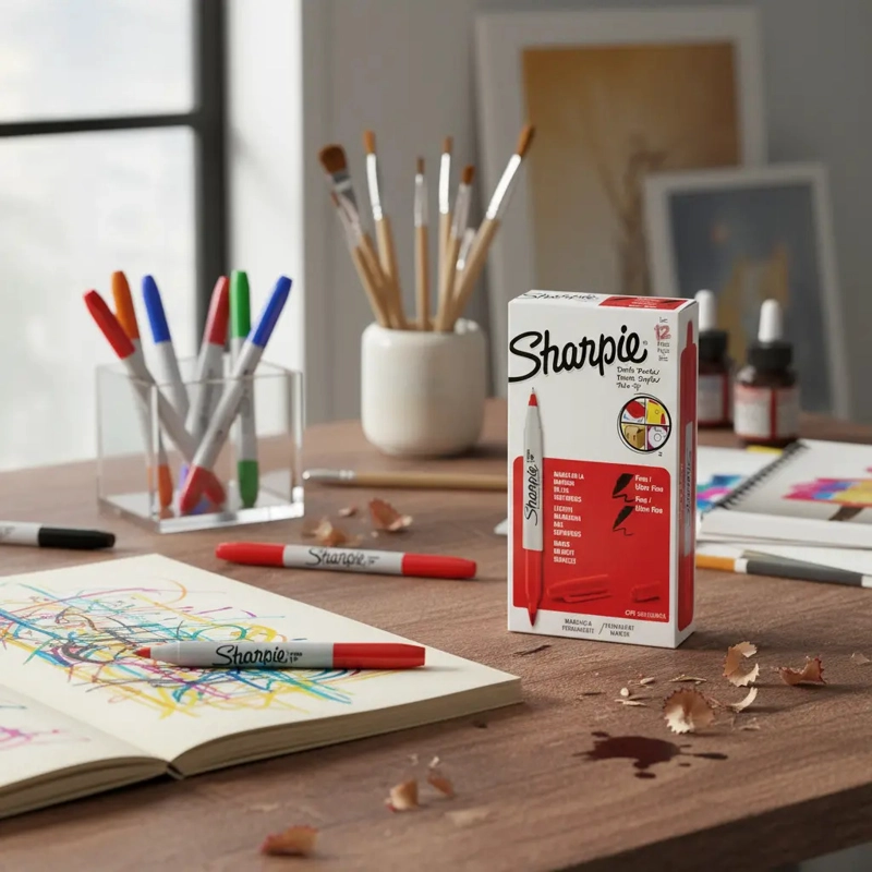 MARCADOR PERMANENTE SHARPIE DOBLE PUNTA CAJA CON 12 PIEZAS COLOR ROJO - 10