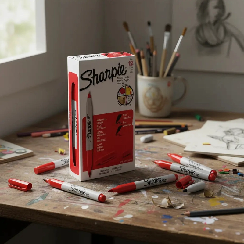 MARCADOR PERMANENTE SHARPIE DOBLE PUNTA CAJA CON 12 PIEZAS COLOR ROJO - 9