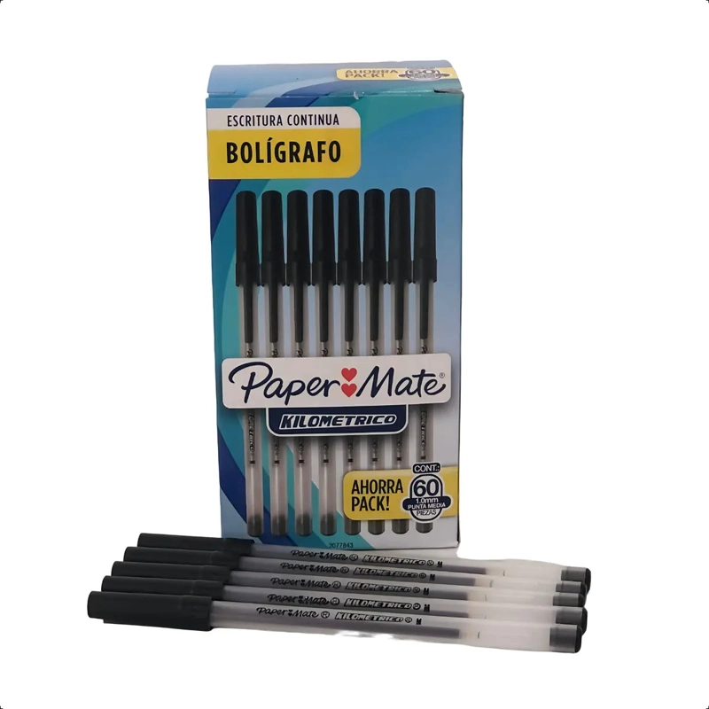 BOLIGRAFO PAPER MATE KILOMETRICO NEGRO CAJA X 60 UNIDADES NEGRO TRANSPARENTE - 2
