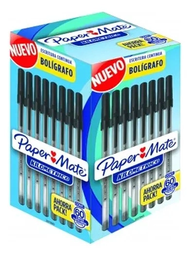 BOLIGRAFO PAPER MATE KILOMETRICO NEGRO CAJA X 60 UNIDADES NEGRO TRANSPARENTE - 6