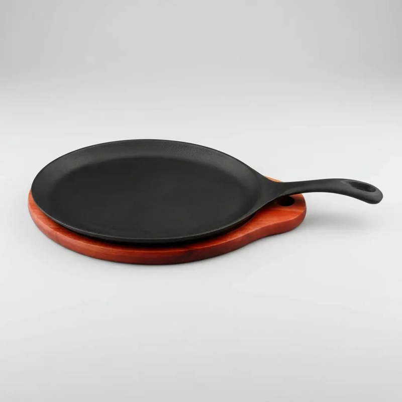 PLANCHA SARTE N OVALADO 24 CMS FIERRO + BASE MADERA LUGANO NEGRO - 1