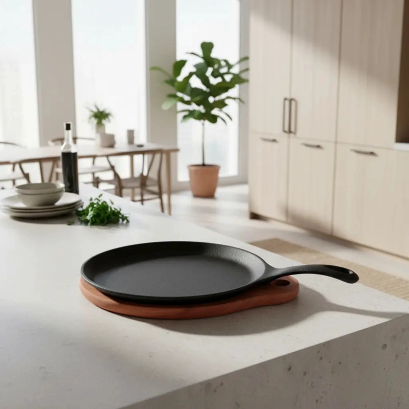 PLANCHA SARTE N OVALADO 24 CMS FIERRO + BASE MADERA LUGANO NEGRO - 2