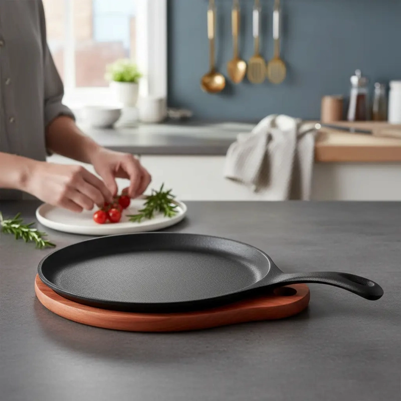 PLANCHA SARTE N OVALADO 24 CMS FIERRO + BASE MADERA LUGANO NEGRO - 3