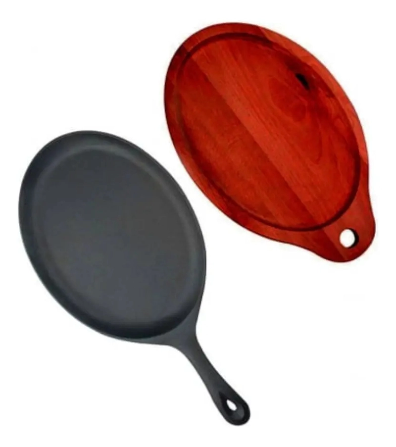 PLANCHA SARTE N OVALADO 24 CMS FIERRO + BASE MADERA LUGANO NEGRO - 5
