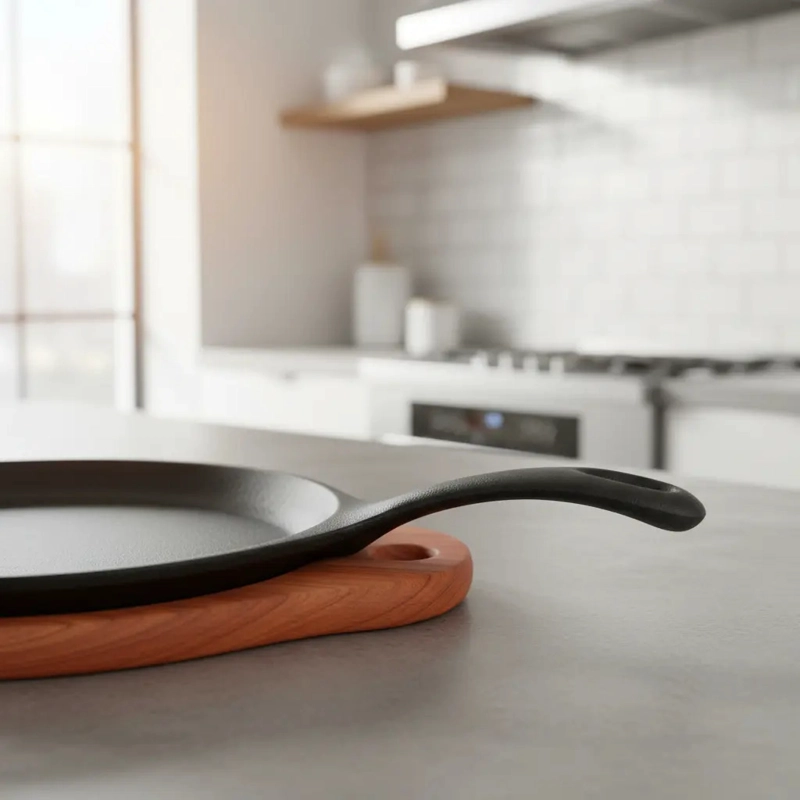 PLANCHA SARTE N OVALADO 24 CMS FIERRO + BASE MADERA LUGANO NEGRO - 6