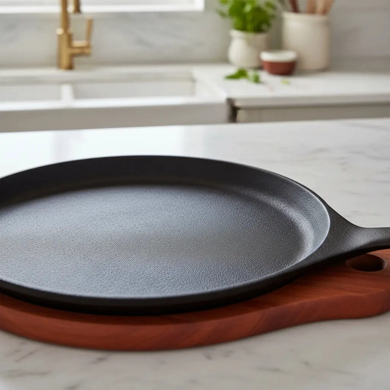 PLANCHA SARTE N OVALADO 24 CMS FIERRO + BASE MADERA LUGANO NEGRO - 7