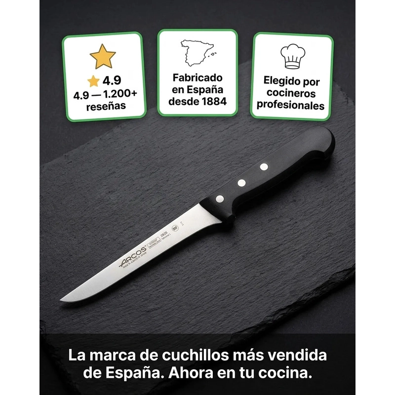 CUCHILLO ARCOS DESHUESADOR PROFESIONAL COCINA 15,5CM NEGRO - 6