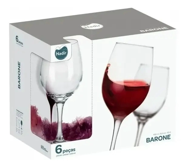 SET 6 COPAS NADIR BARONE VIDRIO 490ML PARA VINO Y AGUA TRANSPARENTE - 8