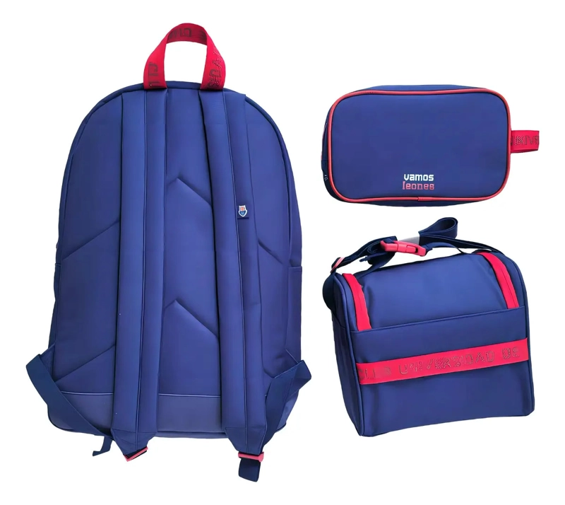 MOCHILA ESCOLAR UNIVERSIDAD D CHILE TRI-PACK LONCHERA+ESTUCH COLOR AZUL DISEÑO DE LA TELA U CHILE - 2