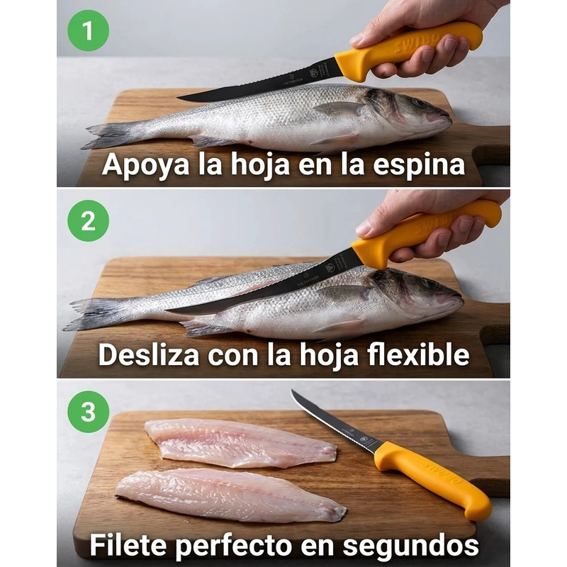 CUCHILLO PESCADO VICTORINOX HOJA FLEXIBLE SWIBO 5.8448.16 AMARILLO - 5