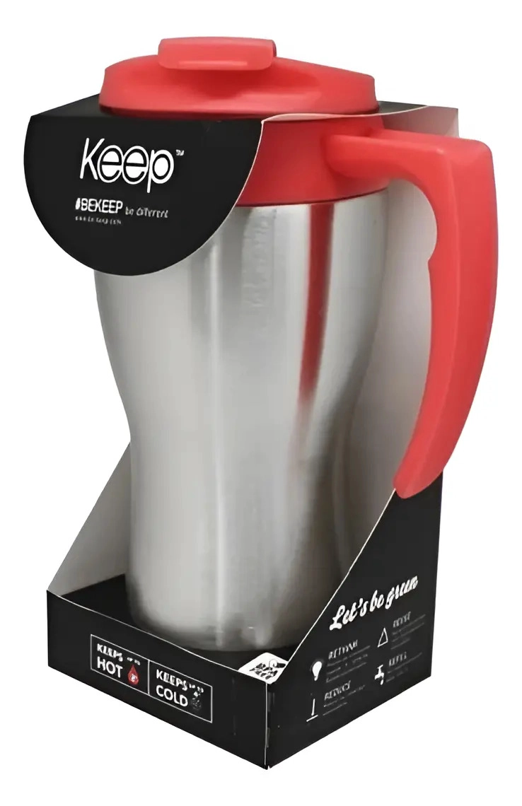 MUG O VASO CON MANGO KEEP 470ML CAFE  TE  DESAYUNO TERMO ROSA - 1