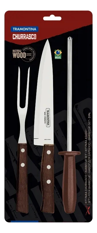 KIT PARA ASADO TRAMONTINA CON MANGOS DE MADERA NATURAL Y POLIPROPILENO 3 PIEZAS MARRON - 2