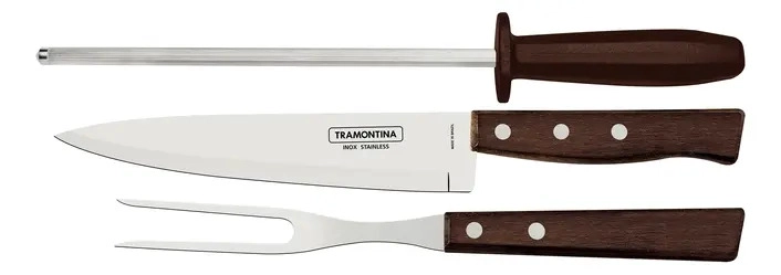 KIT PARA ASADO TRAMONTINA CON MANGOS DE MADERA NATURAL Y POLIPROPILENO 3 PIEZAS MARRON - 4